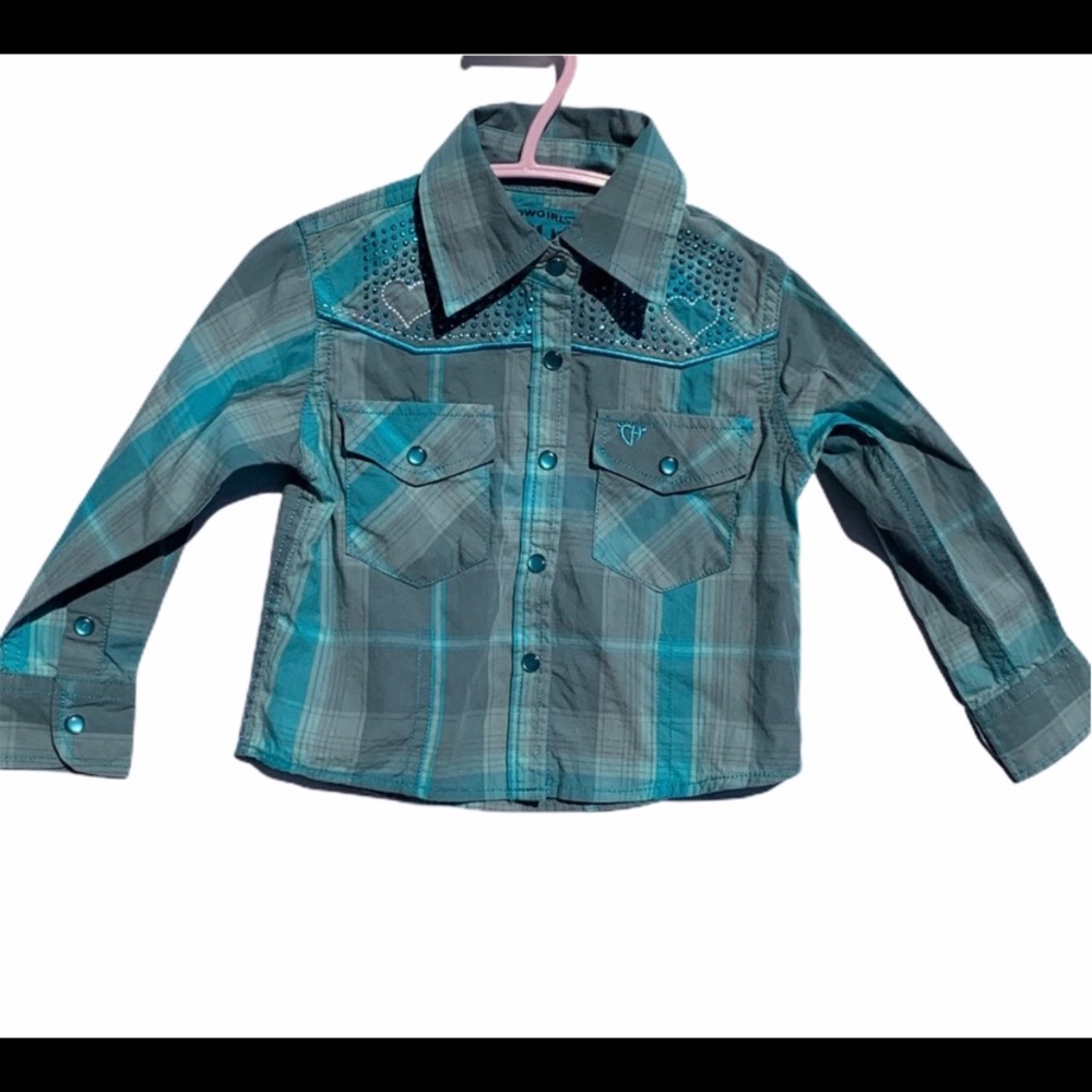 Cowgirl Hardware Plaid Turquoise Long Sleeve shirt